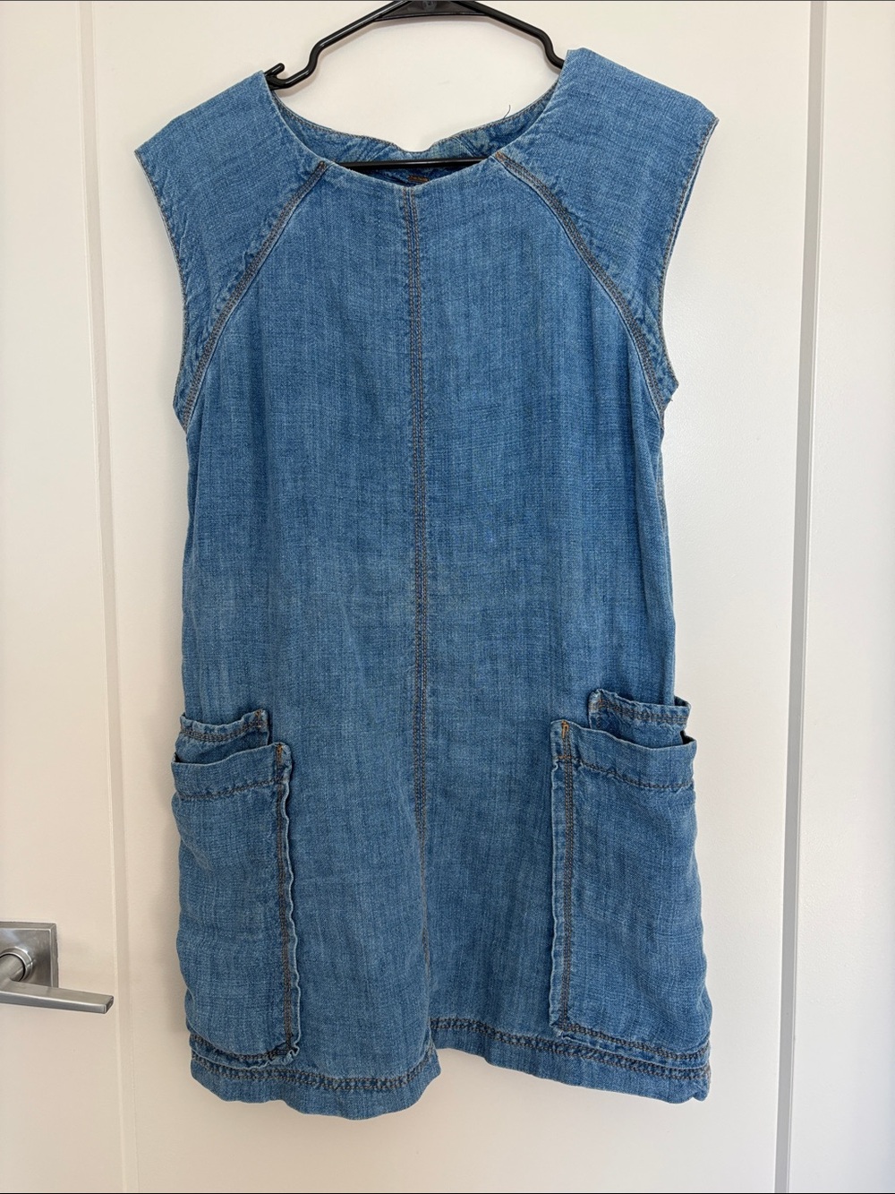 Free People Women’s Denim Pocket Dress in Light Blue SZ XS